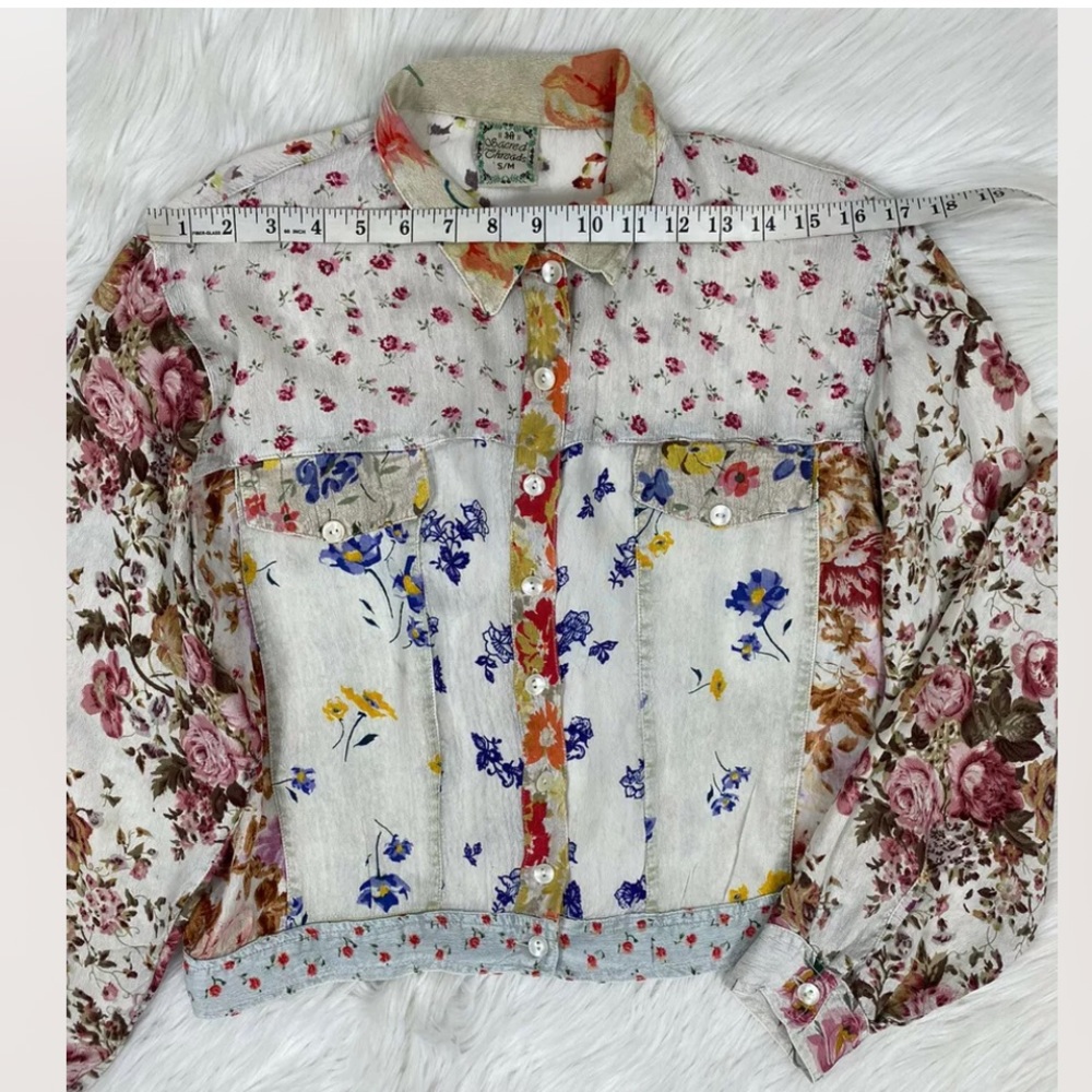 Sacred Threads Patchwork Floral Crop Jacket Shirt - image 8